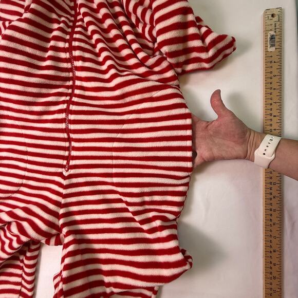 Nick & Nora Sock Monkey Adult Footie One-Piece Pajama Red White Stripe Size S - Picture 9 of 12